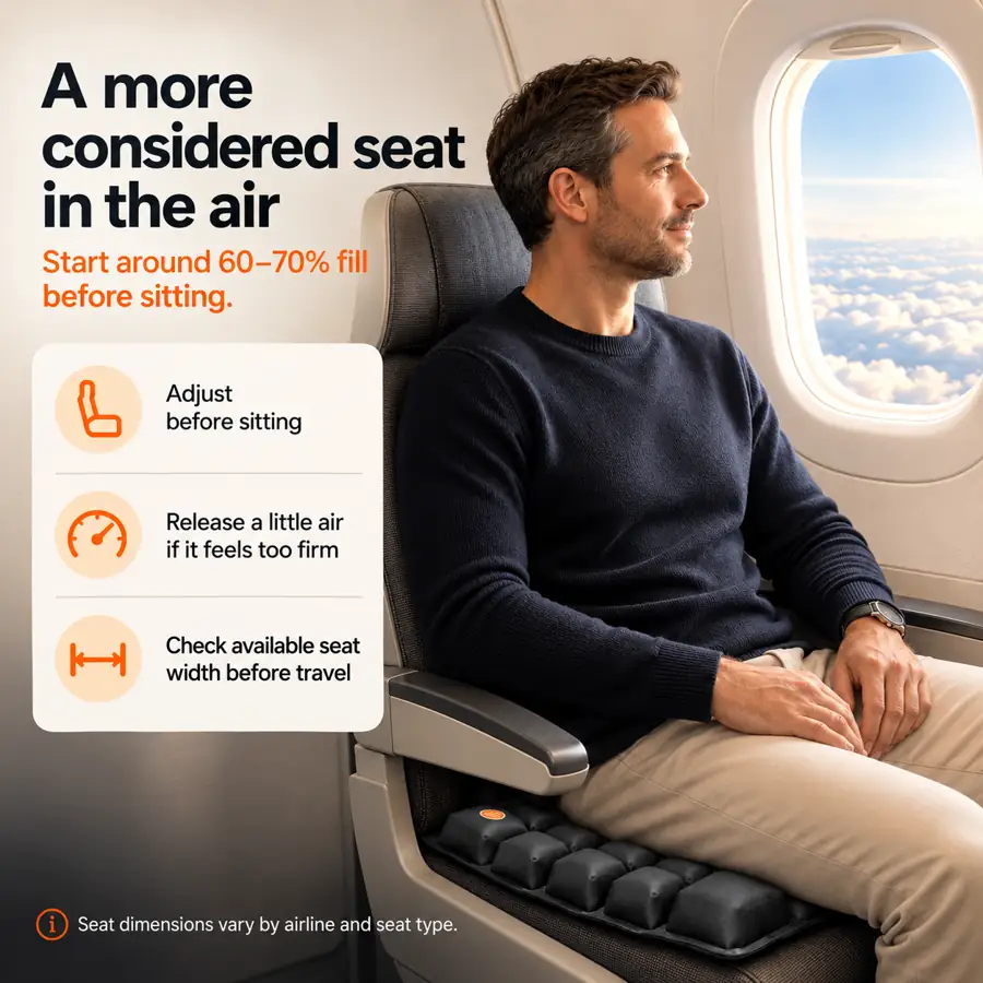 ERGOOCUSHION inflatable seat cushion shown on an aircraft seat